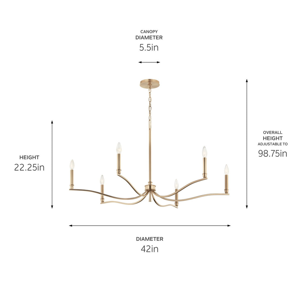 KICHLER 52696CPZ Malene 42 Inch 6 Light Chandelier In Champagne Bronze