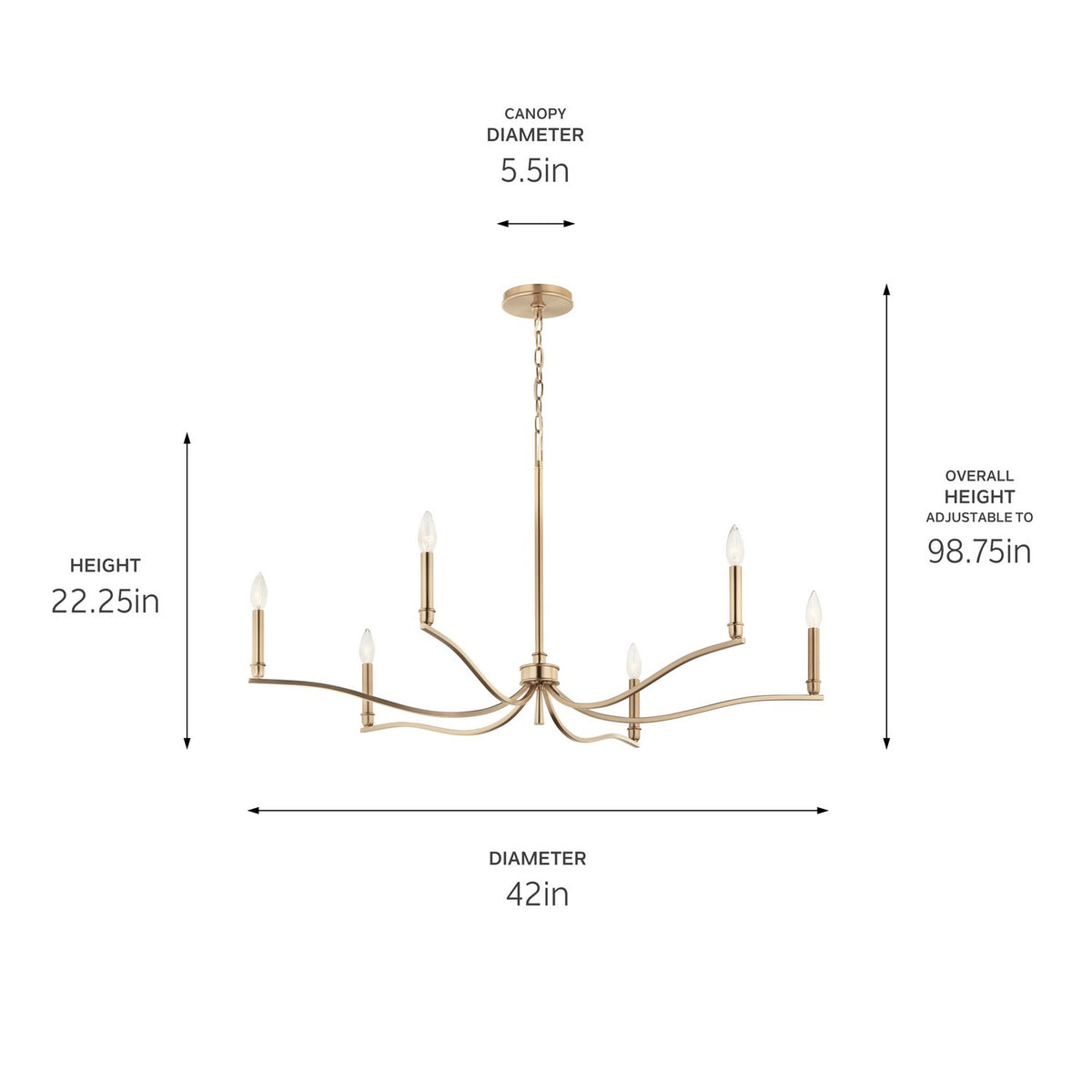 KICHLER 52696CPZ Malene 42 Inch 6 Light Chandelier In Champagne Bronze