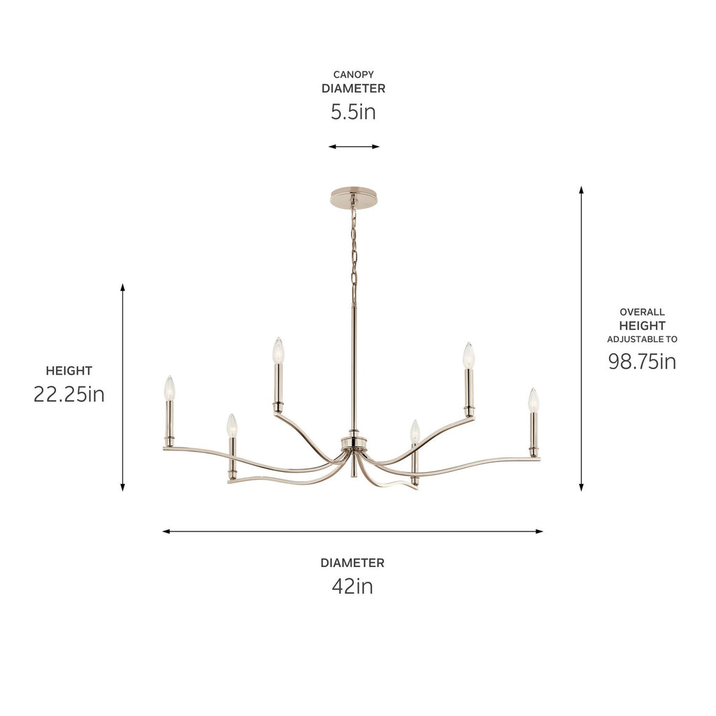KICHLER 52696PN Malene 42 Inch 6 Light Chandelier In Polished Nickel