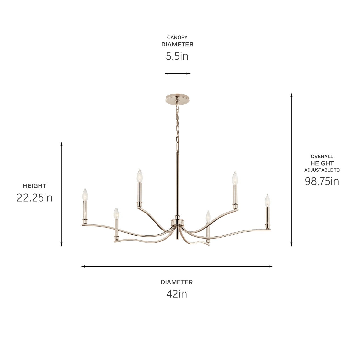 KICHLER 52696PN Malene 42 Inch 6 Light Chandelier In Polished Nickel