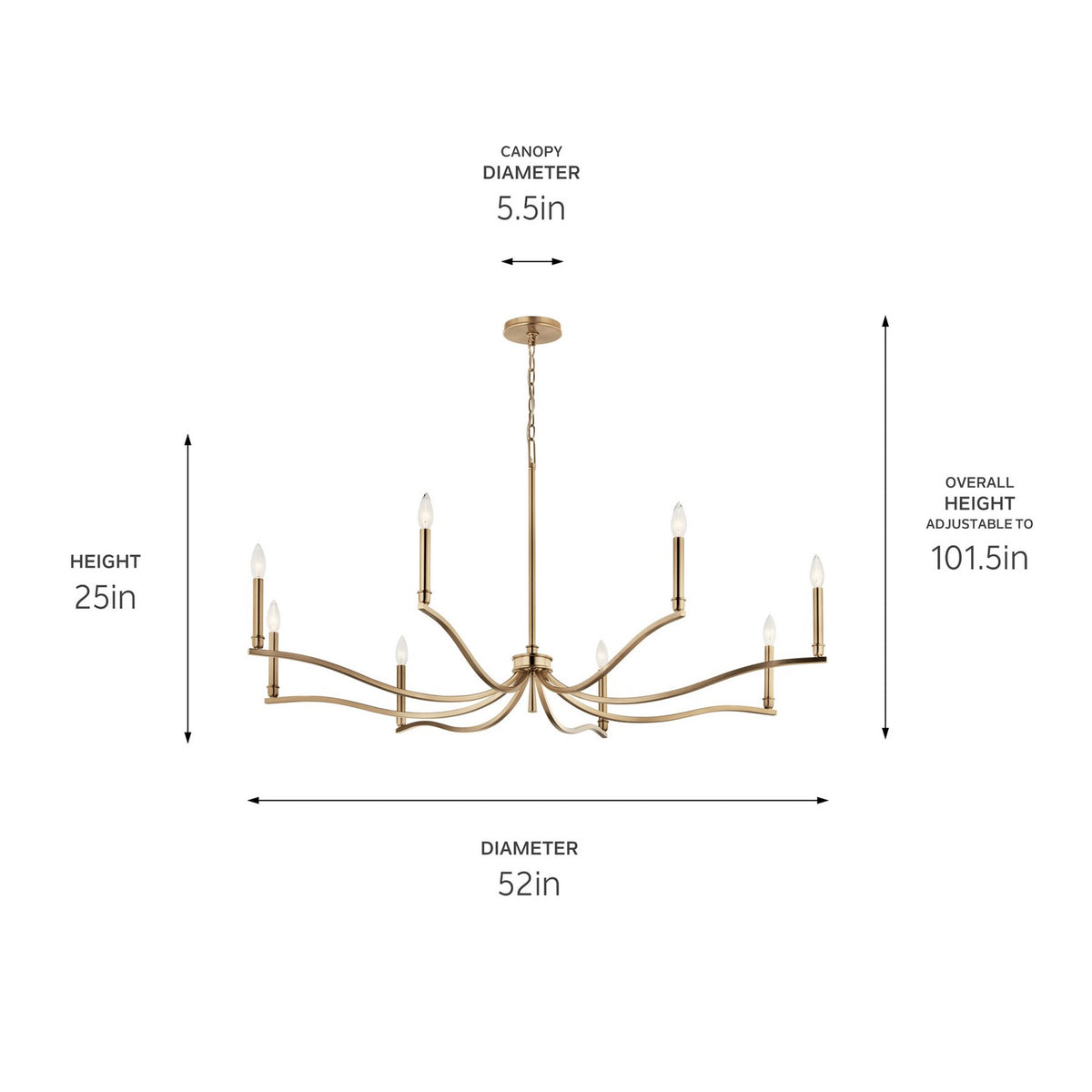 KICHLER 52697CPZ Malene 52 Inch 8 Light Chandelier In Champagne Bronze