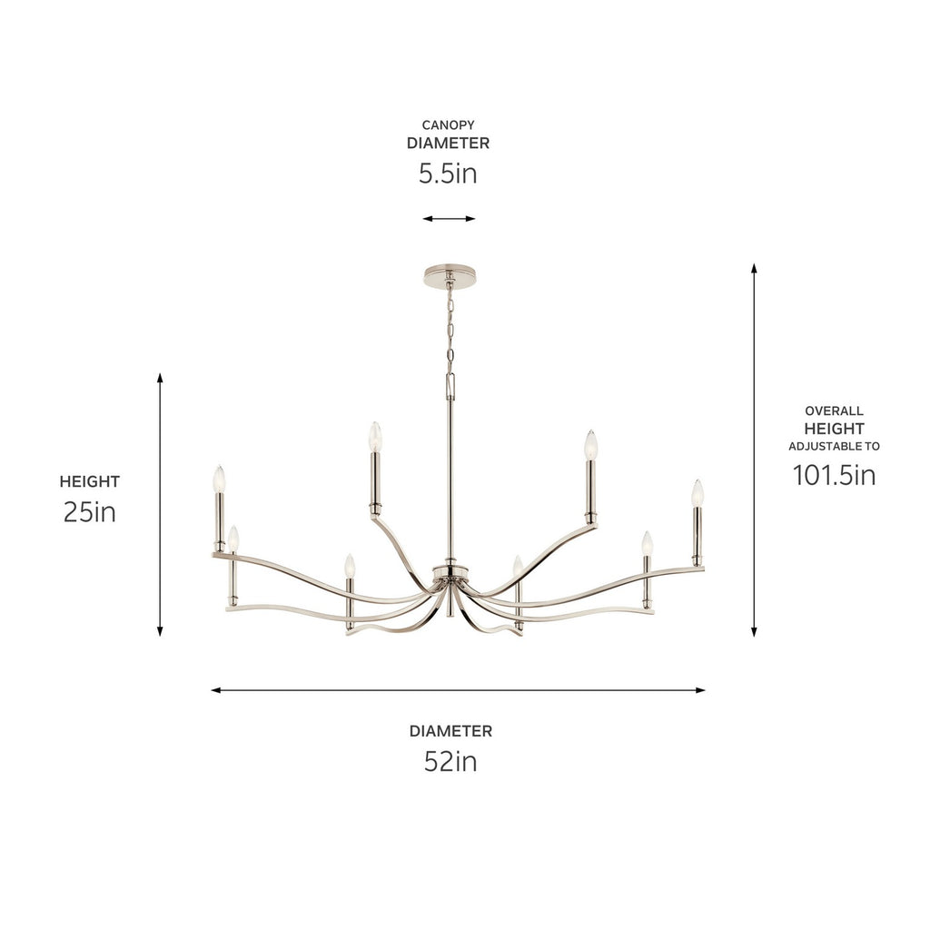KICHLER 52697PN Malene 52 Inch 8 Light Chandelier In Polished Nickel