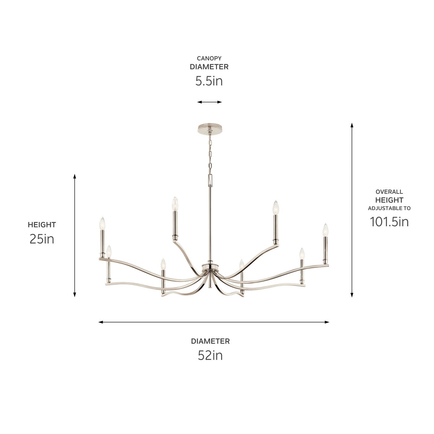 KICHLER 52697PN Malene 52 Inch 8 Light Chandelier In Polished Nickel