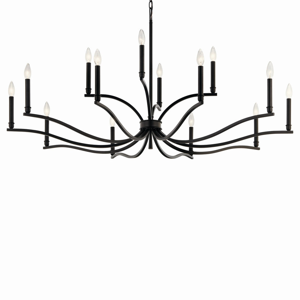KICHLER 52698BK Malene 52.75 Inch 14 Light 2-Tier Chandelier In Black