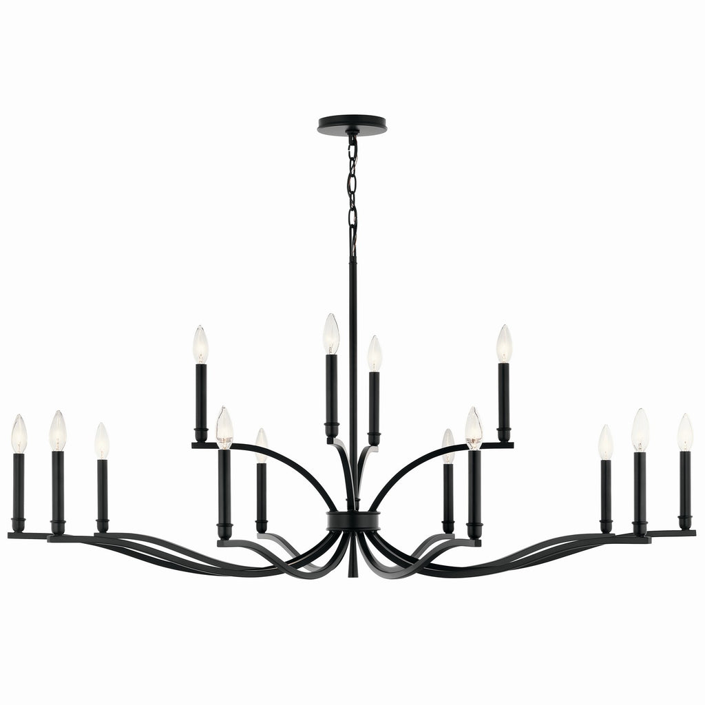 KICHLER 52698BK Malene 52.75 Inch 14 Light 2-Tier Chandelier In Black