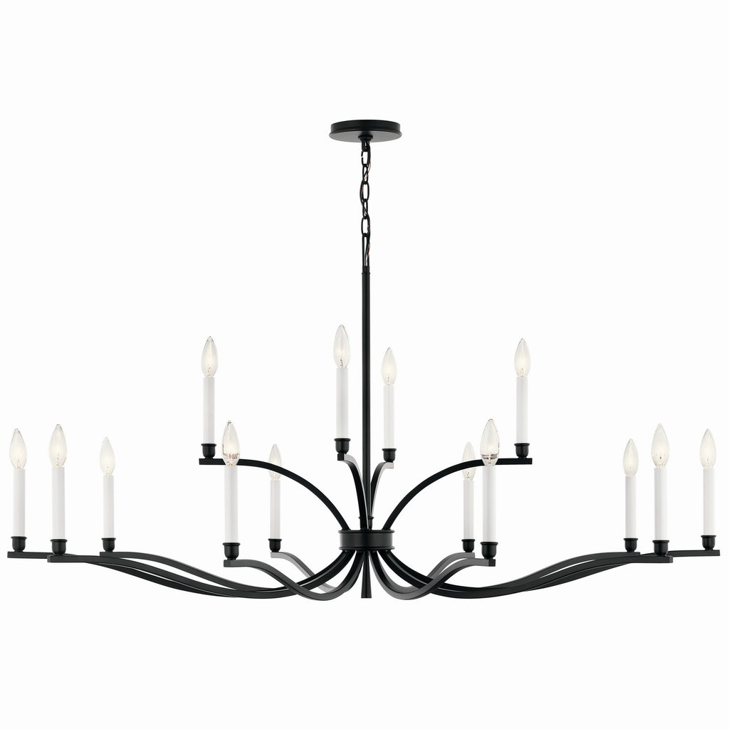 KICHLER 52698BK Malene 52.75 Inch 14 Light 2-Tier Chandelier In Black