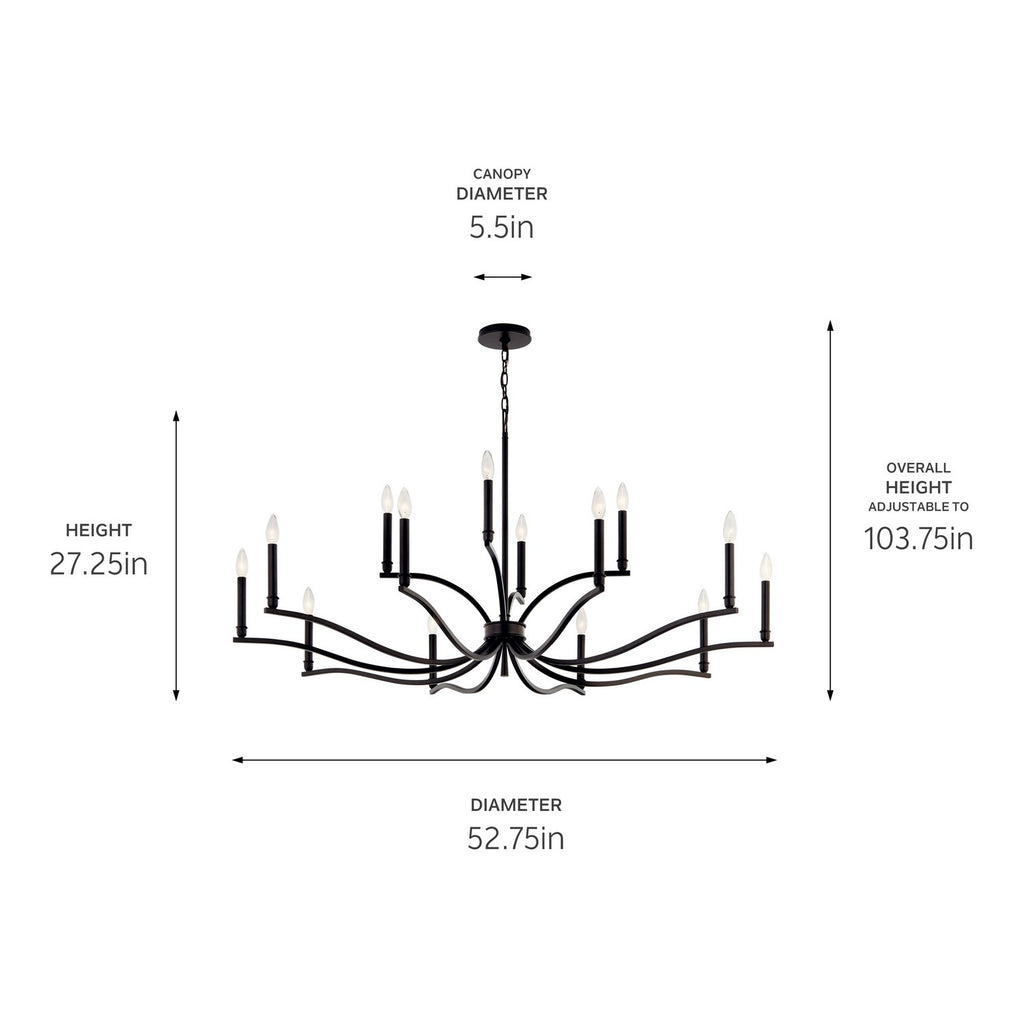 KICHLER 52698BK Malene 52.75 Inch 14 Light 2-Tier Chandelier In Black