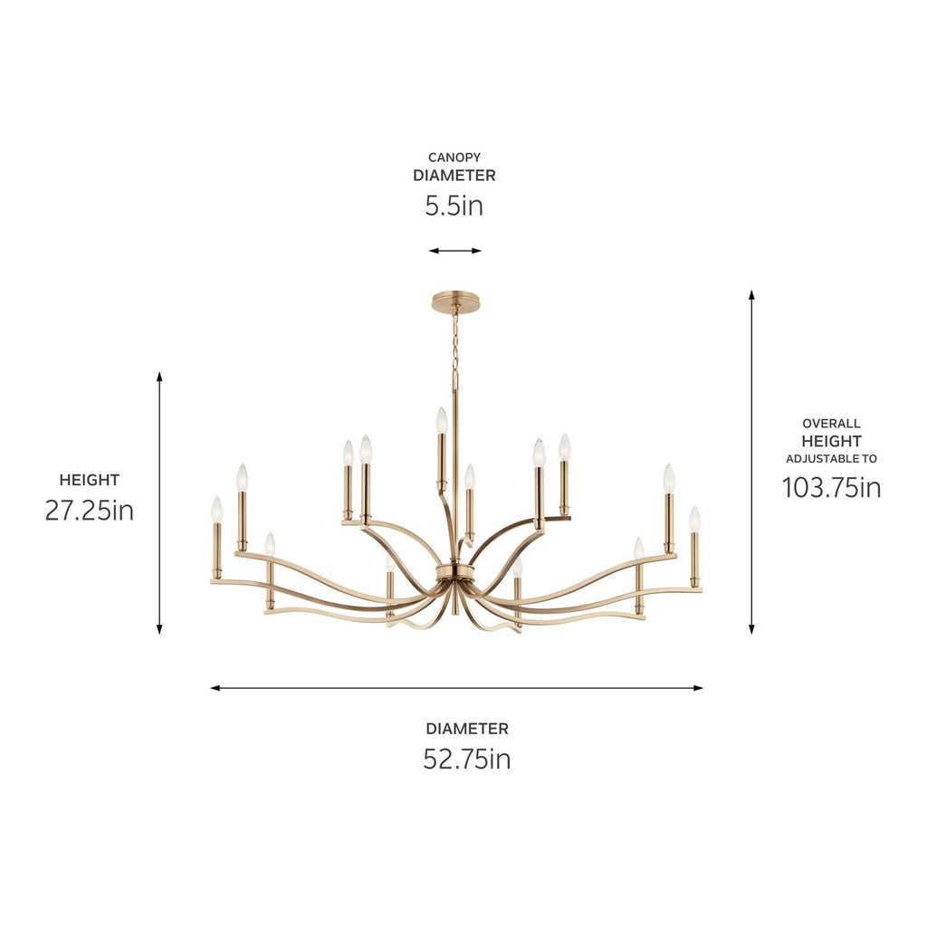 KICHLER 52698CPZ Malene 52.75 Inch 14 Light 2-Tier Chandelier In Champagne Bronze