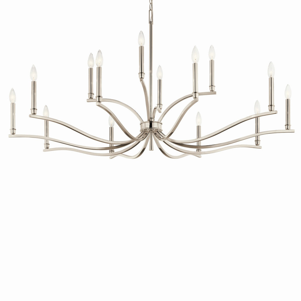 KICHLER 52698PN Malene 52.75 Inch 14 Light 2-Tier Chandelier In Polished Nickel
