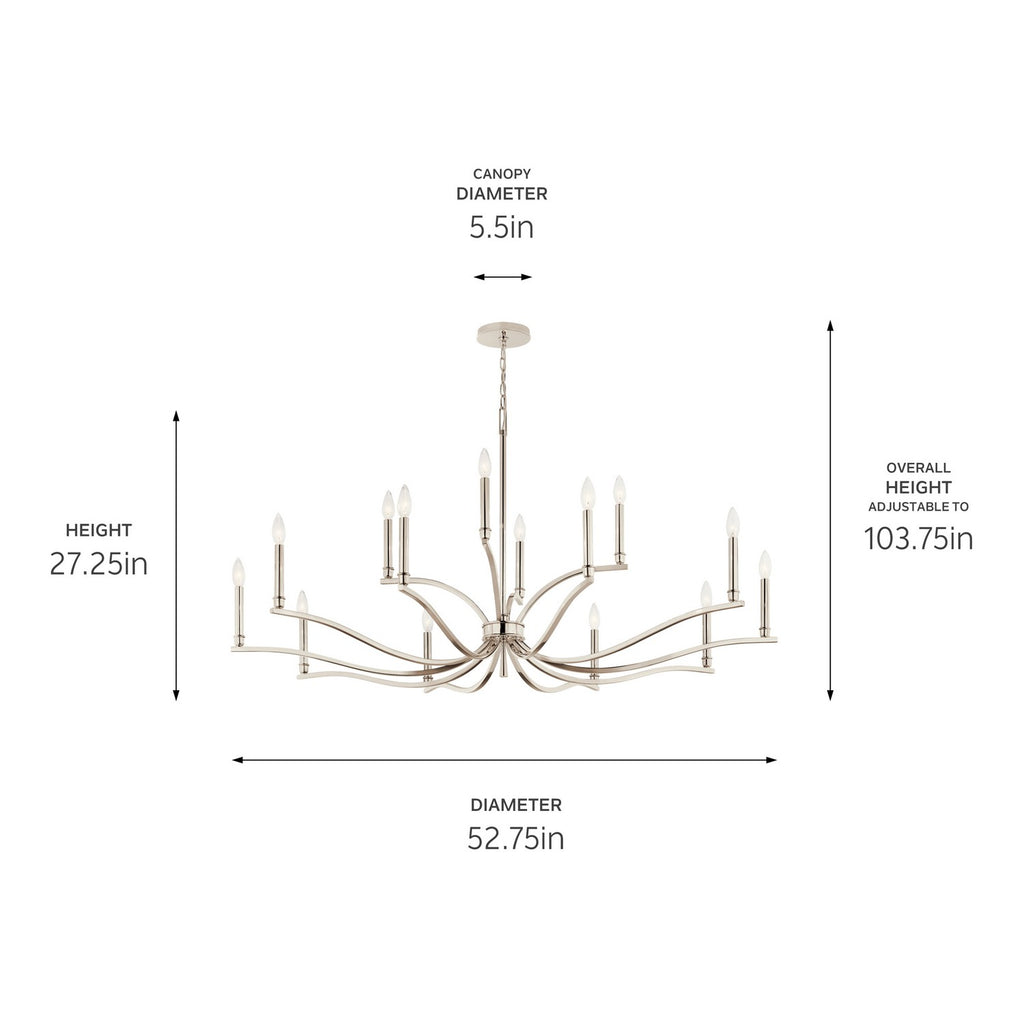 KICHLER 52698PN Malene 52.75 Inch 14 Light 2-Tier Chandelier In Polished Nickel