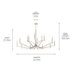 KICHLER 52698PN Malene 52.75 Inch 14 Light 2-Tier Chandelier In Polished Nickel
