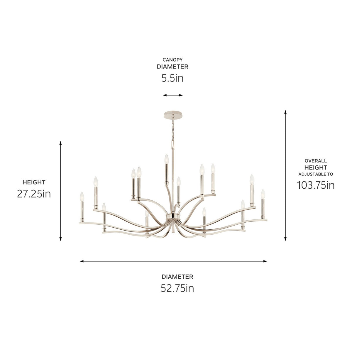 KICHLER 52698PN Malene 52.75 Inch 14 Light 2-Tier Chandelier In Polished Nickel