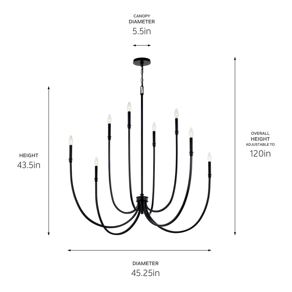 KICHLER 52699BK Malene 45.25 Inch 8 Light Foyer Chandelier In Black