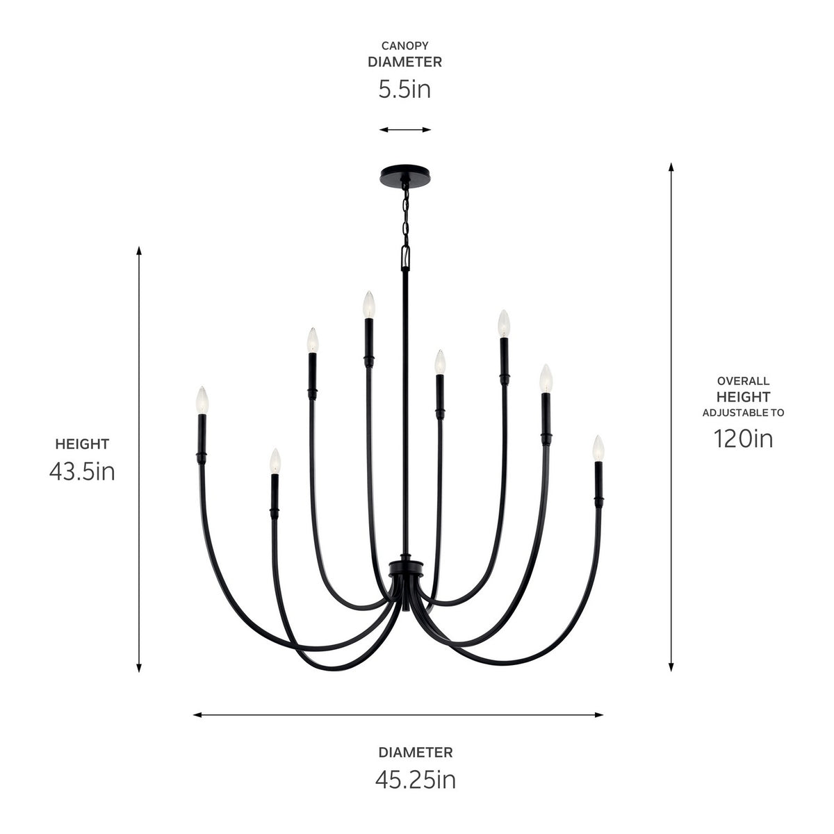 KICHLER 52699BK Malene 45.25 Inch 8 Light Foyer Chandelier In Black