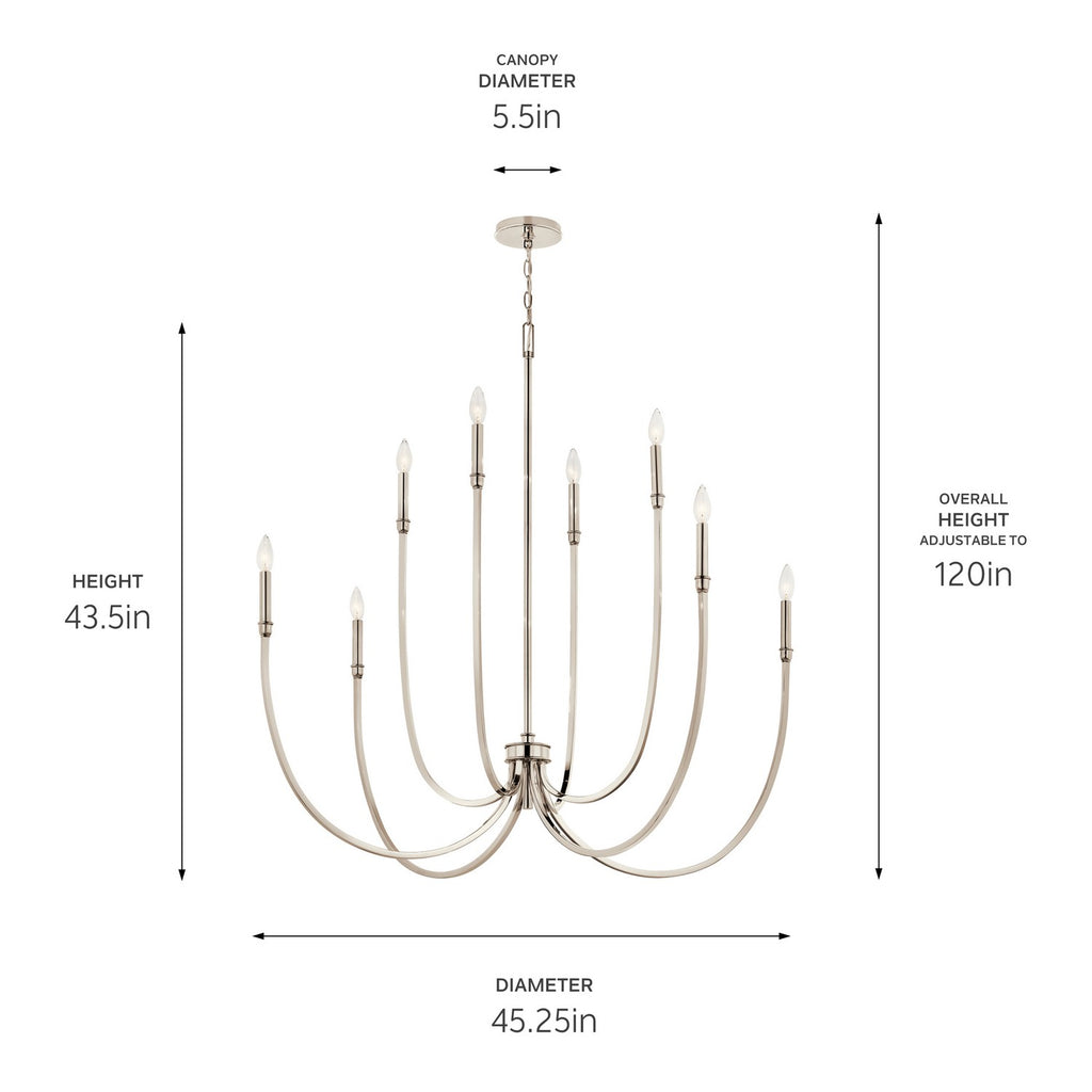 KICHLER 52699PN Malene 45.25 Inch 8 Light Foyer Chandelier In Polished Nickel