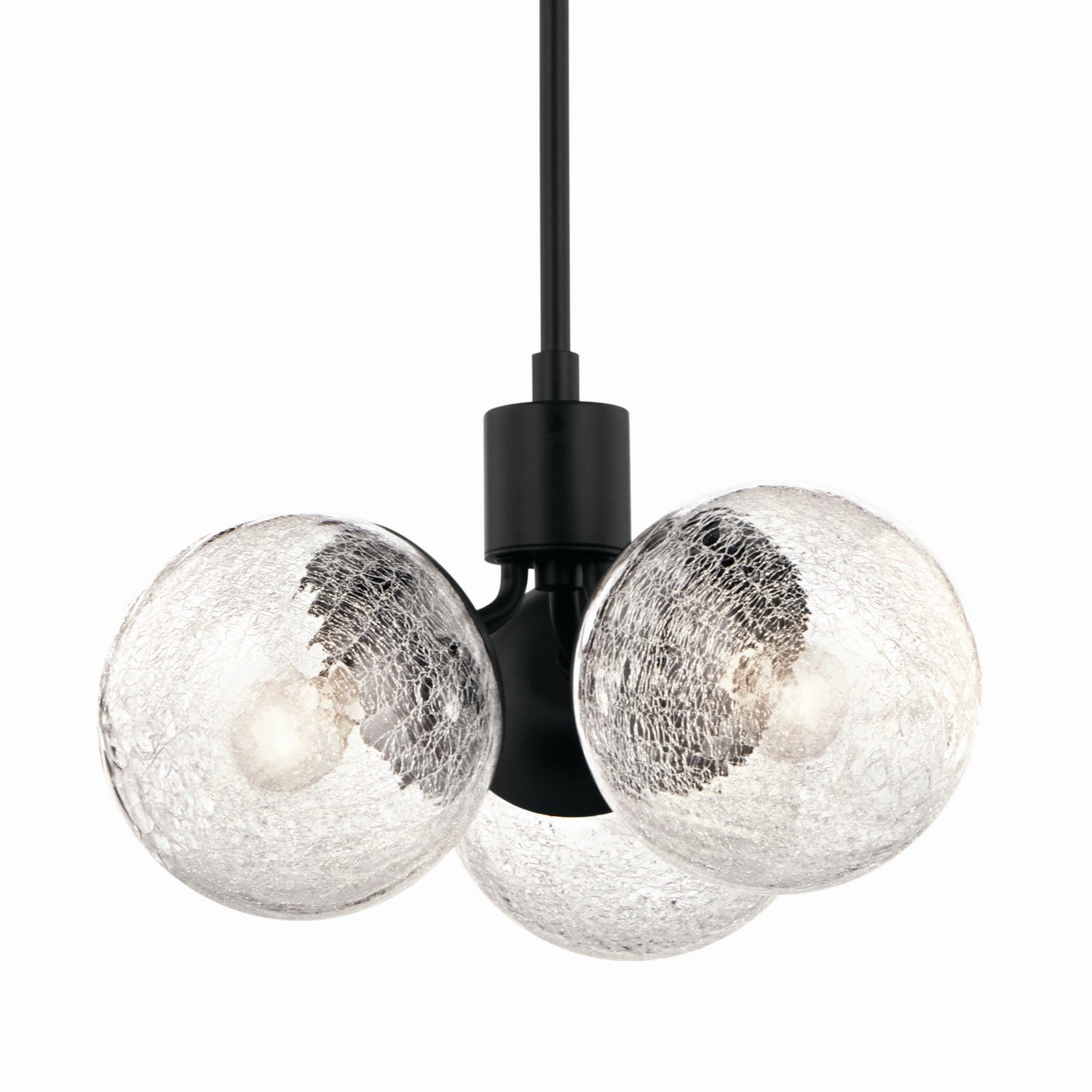KICHLER 52700BK Silvarious 16.5 Inch 3 Light Convertible Pendant With Clear Crackled Glass In Black