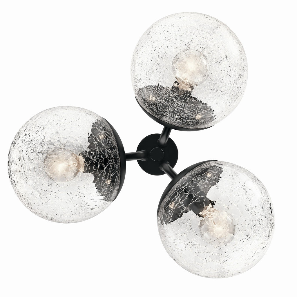 KICHLER 52700BK Silvarious 16.5 Inch 3 Light Convertible Pendant With Clear Crackled Glass In Black