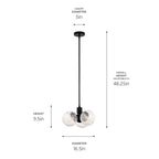KICHLER 52700BK Silvarious 16.5 Inch 3 Light Convertible Pendant With Clear Crackled Glass In Black