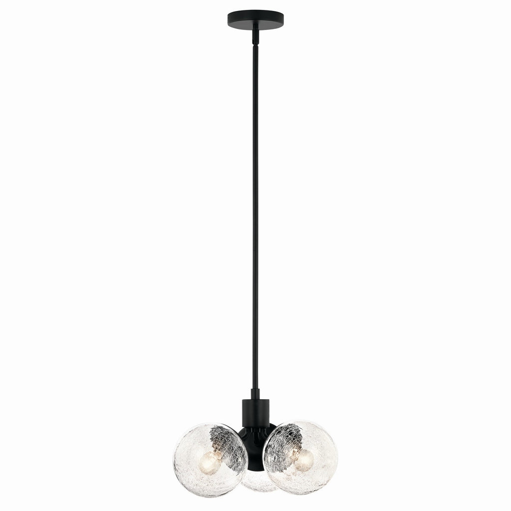 KICHLER 52700BK Silvarious 16.5 Inch 3 Light Convertible Pendant With Clear Crackled Glass In Black