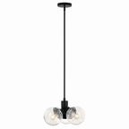 KICHLER 52700BK Silvarious 16.5 Inch 3 Light Convertible Pendant With Clear Crackled Glass In Black