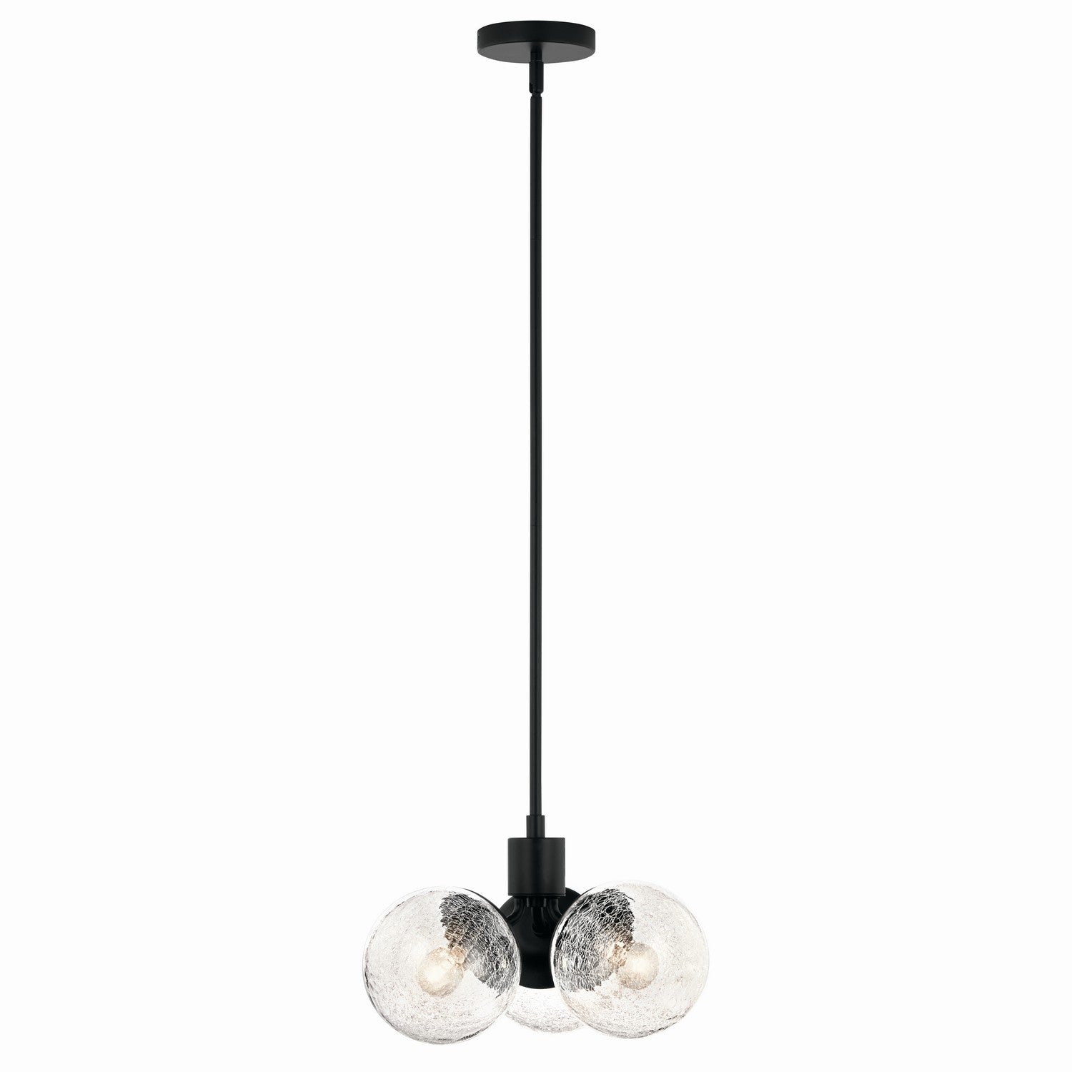 KICHLER 52700BK Silvarious 16.5 Inch 3 Light Convertible Pendant With Clear Crackled Glass In Black