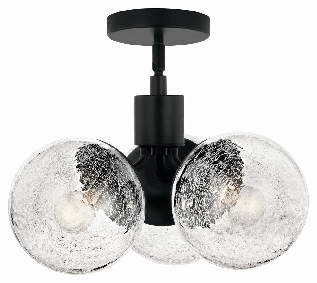 KICHLER 52700BK Silvarious 16.5 Inch 3 Light Convertible Pendant With Clear Crackled Glass In Black
