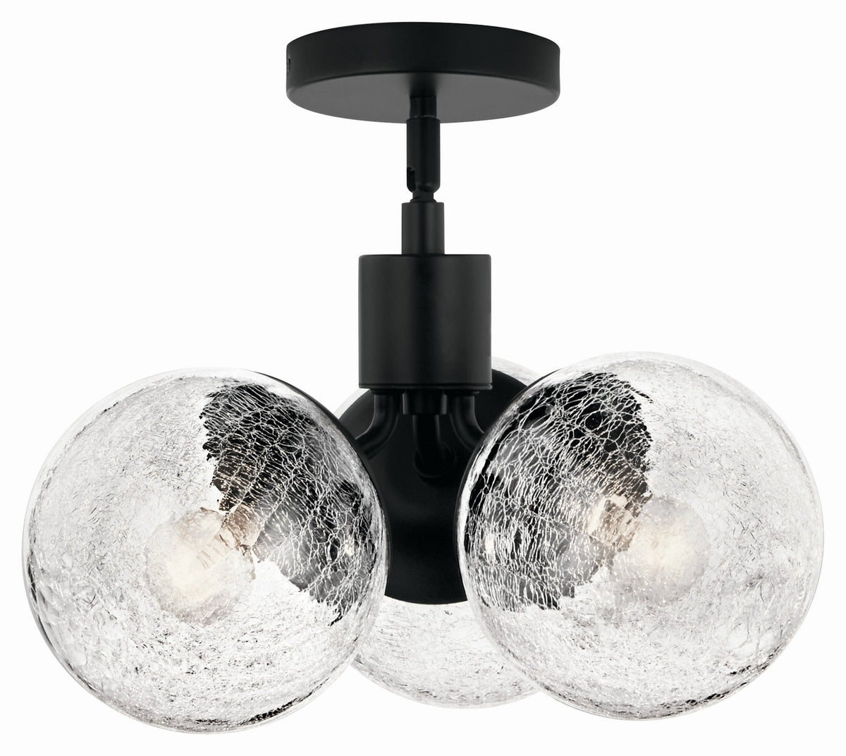 KICHLER 52700BK Silvarious 16.5 Inch 3 Light Convertible Pendant With Clear Crackled Glass In Black