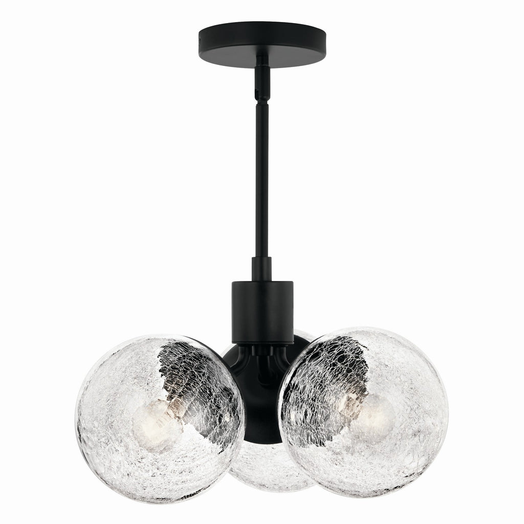 KICHLER 52700BK Silvarious 16.5 Inch 3 Light Convertible Pendant With Clear Crackled Glass In Black
