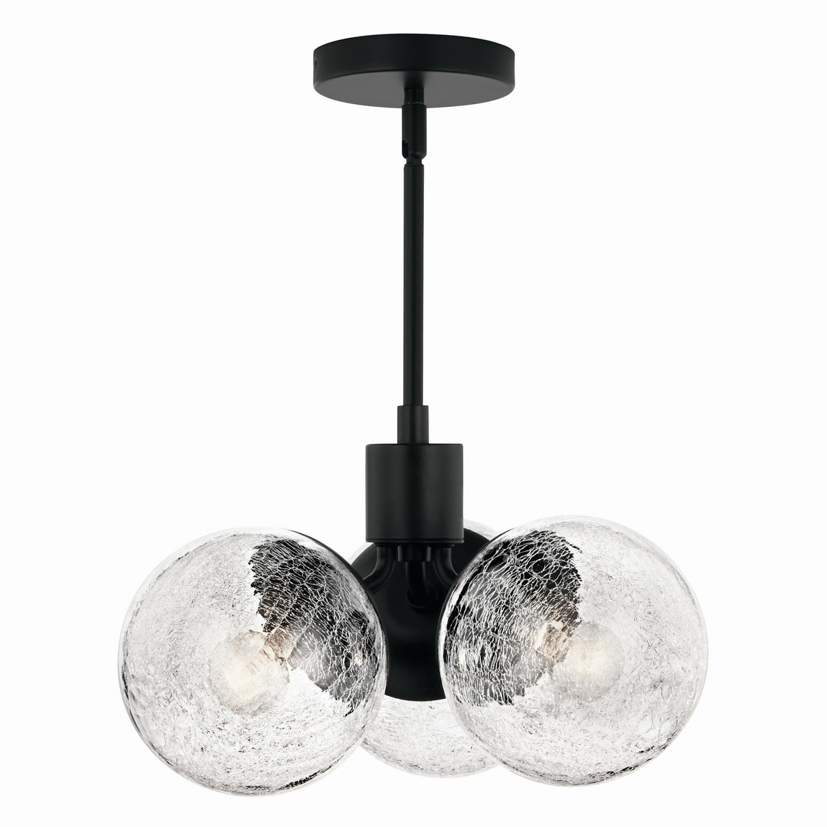 KICHLER 52700BK Silvarious 16.5 Inch 3 Light Convertible Pendant With Clear Crackled Glass In Black