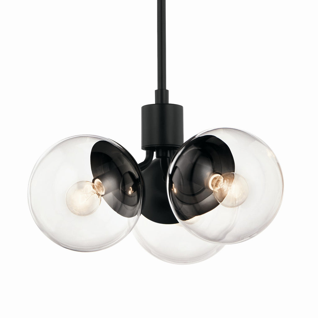 KICHLER 52700BKCLR Silvarious 16.5 Inch 3 Light Convertible Pendant With Clear Glass In Black