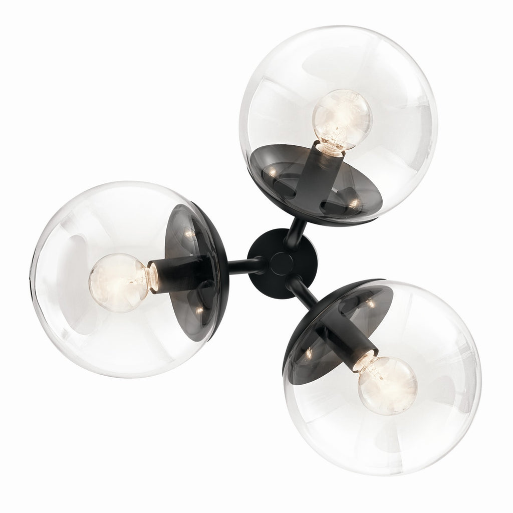 KICHLER 52700BKCLR Silvarious 16.5 Inch 3 Light Convertible Pendant With Clear Glass In Black