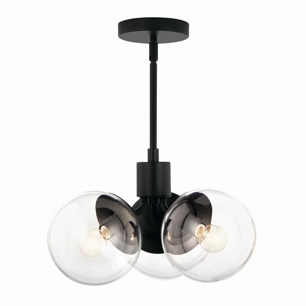 KICHLER 52700BKCLR Silvarious 16.5 Inch 3 Light Convertible Pendant With Clear Glass In Black
