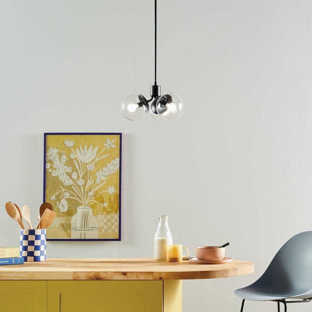KICHLER 52700BKCLR Silvarious 16.5 Inch 3 Light Convertible Pendant With Clear Glass In Black
