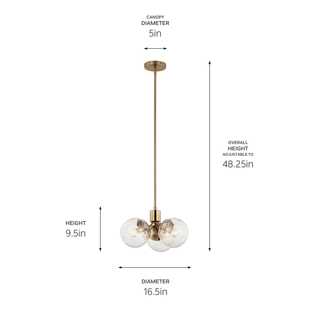 KICHLER 52700CPZ Silvarious 16.5 Inch 3 Light Convertible Pendant With Clear Crackled Glass In Champagne Bronze