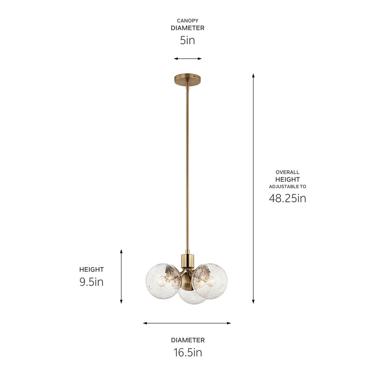 KICHLER 52700CPZ Silvarious 16.5 Inch 3 Light Convertible Pendant With Clear Crackled Glass In Champagne Bronze