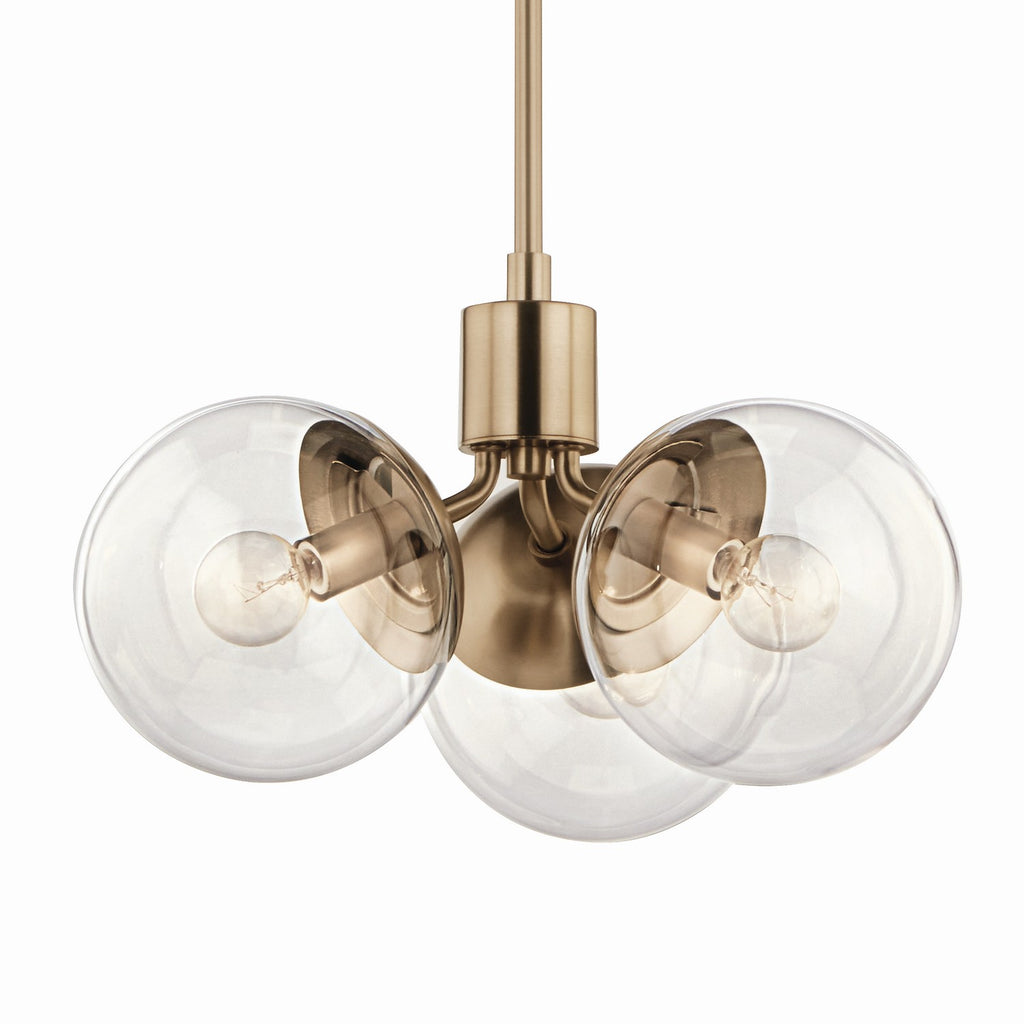 KICHLER 52700CPZCLR Silvarious 16.5 Inch 3 Light Convertible Pendant With Clear Glass In Champagne Bronze
