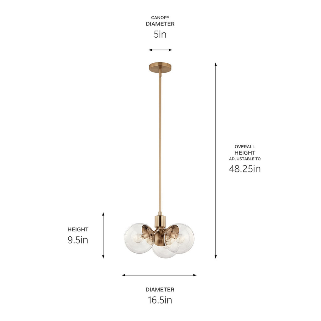 KICHLER 52700CPZCLR Silvarious 16.5 Inch 3 Light Convertible Pendant With Clear Glass In Champagne Bronze