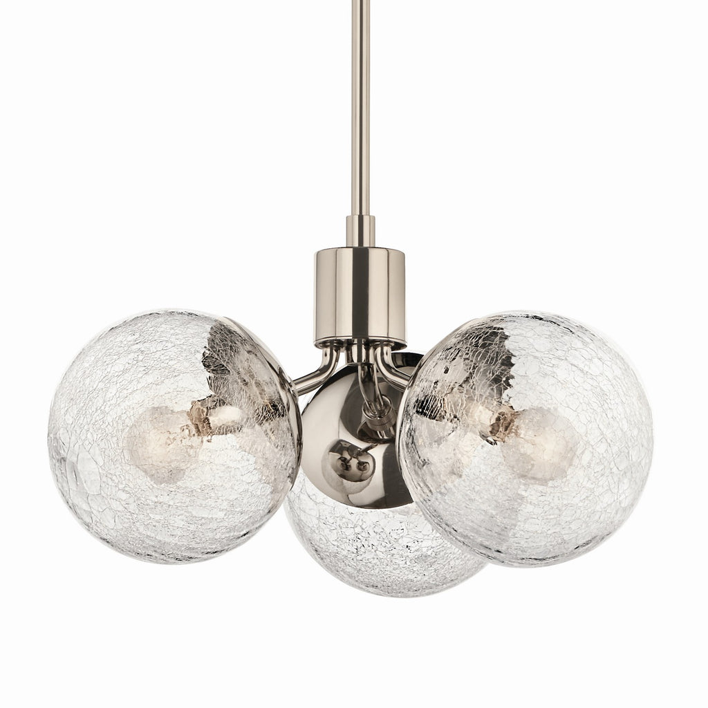 KICHLER 52700PN Silvarious 16.5 Inch 3 Light Convertible Pendant With Clear Crackled Glass In Polished Nickel