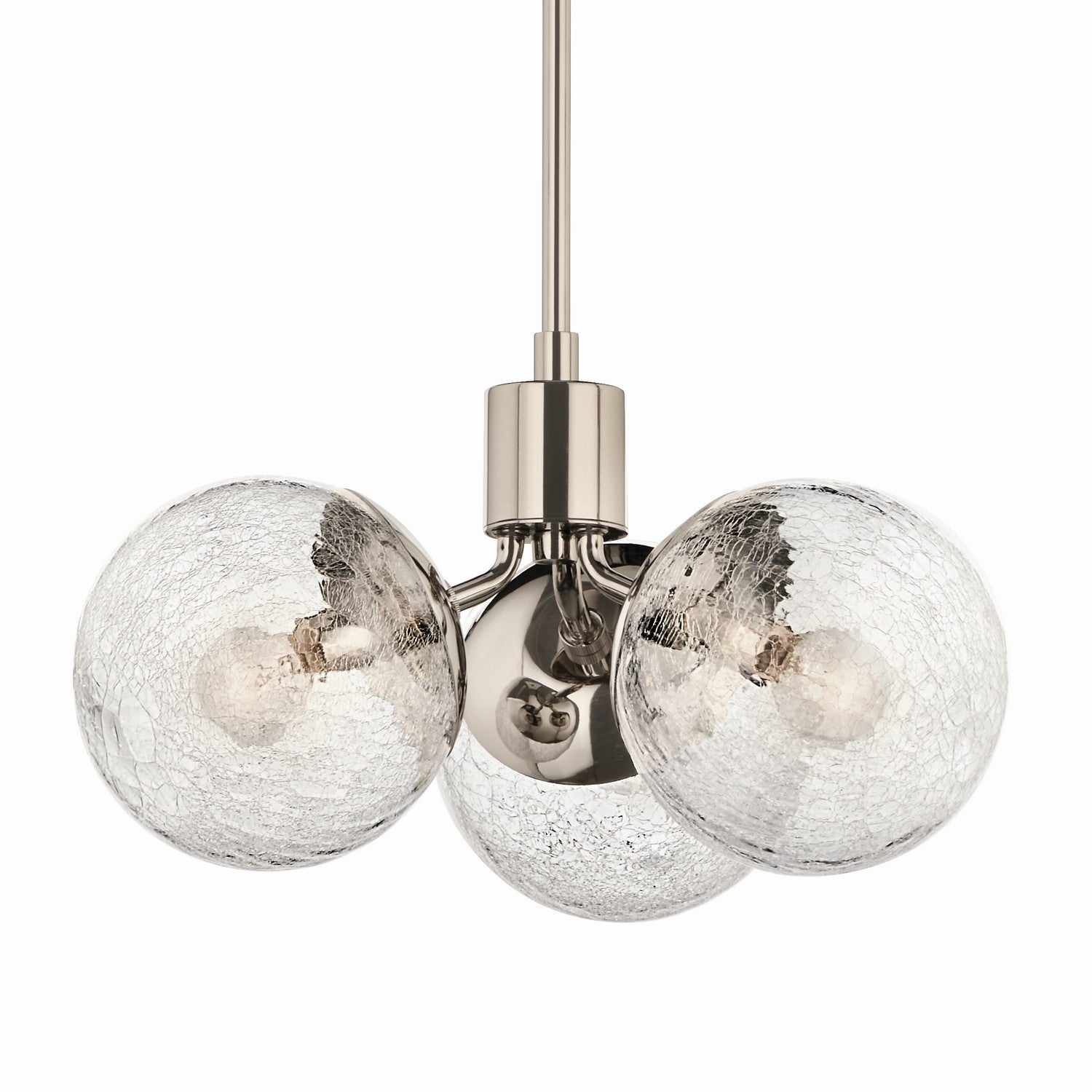 KICHLER 52700PN Silvarious 16.5 Inch 3 Light Convertible Pendant With Clear Crackled Glass In Polished Nickel