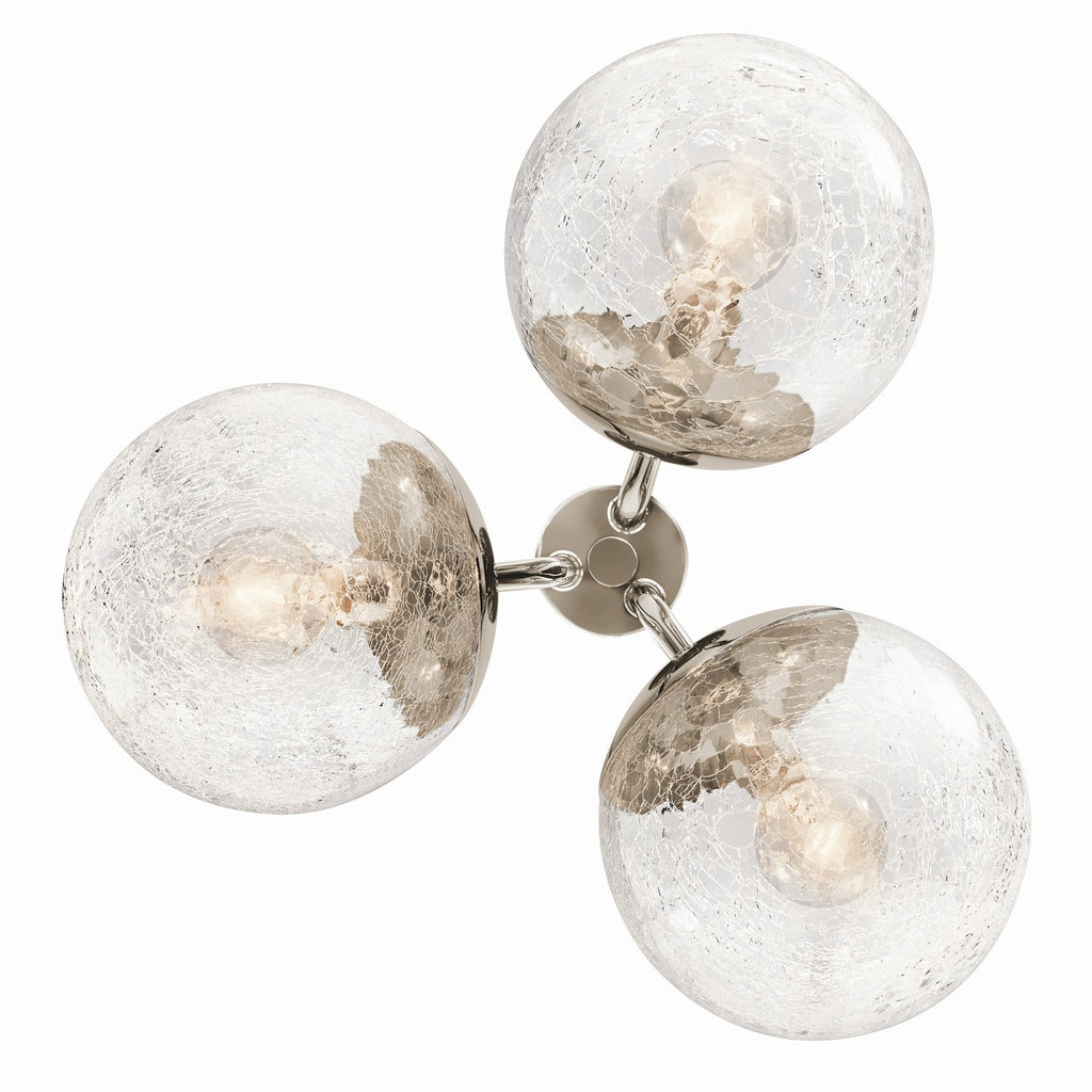 KICHLER 52700PN Silvarious 16.5 Inch 3 Light Convertible Pendant With Clear Crackled Glass In Polished Nickel