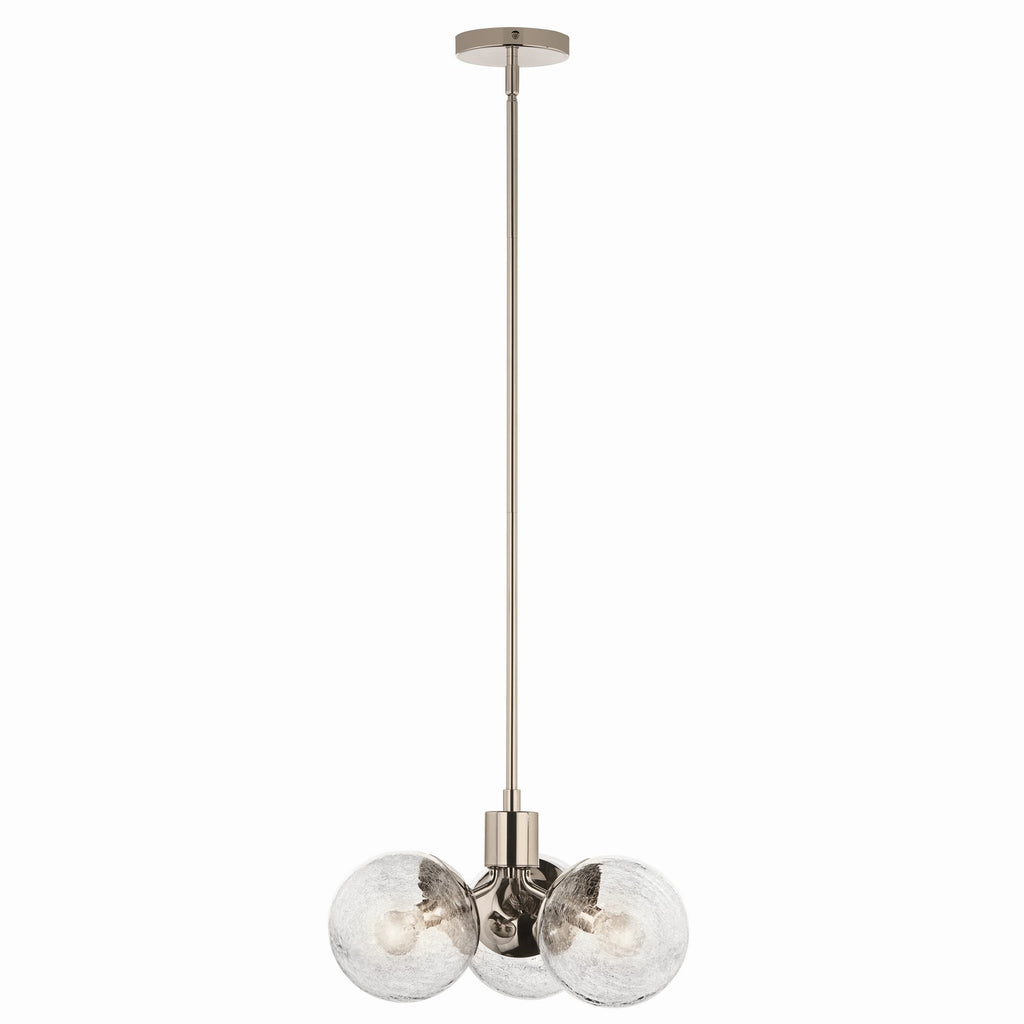 KICHLER 52700PN Silvarious 16.5 Inch 3 Light Convertible Pendant With Clear Crackled Glass In Polished Nickel
