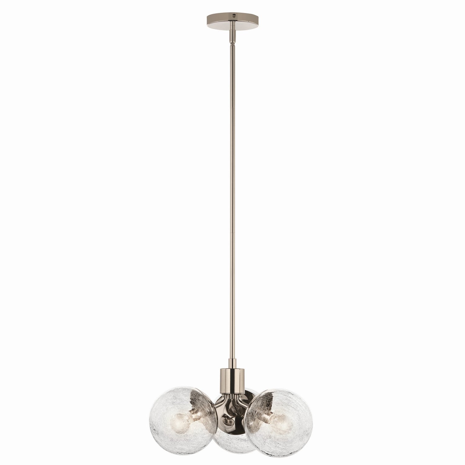 KICHLER 52700PN Silvarious 16.5 Inch 3 Light Convertible Pendant With Clear Crackled Glass In Polished Nickel