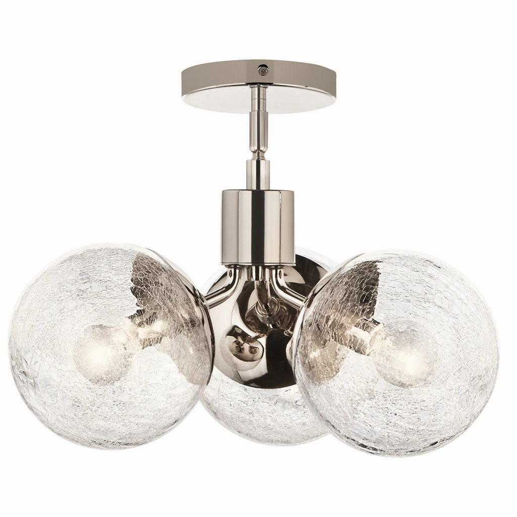 KICHLER 52700PN Silvarious 16.5 Inch 3 Light Convertible Pendant With Clear Crackled Glass In Polished Nickel
