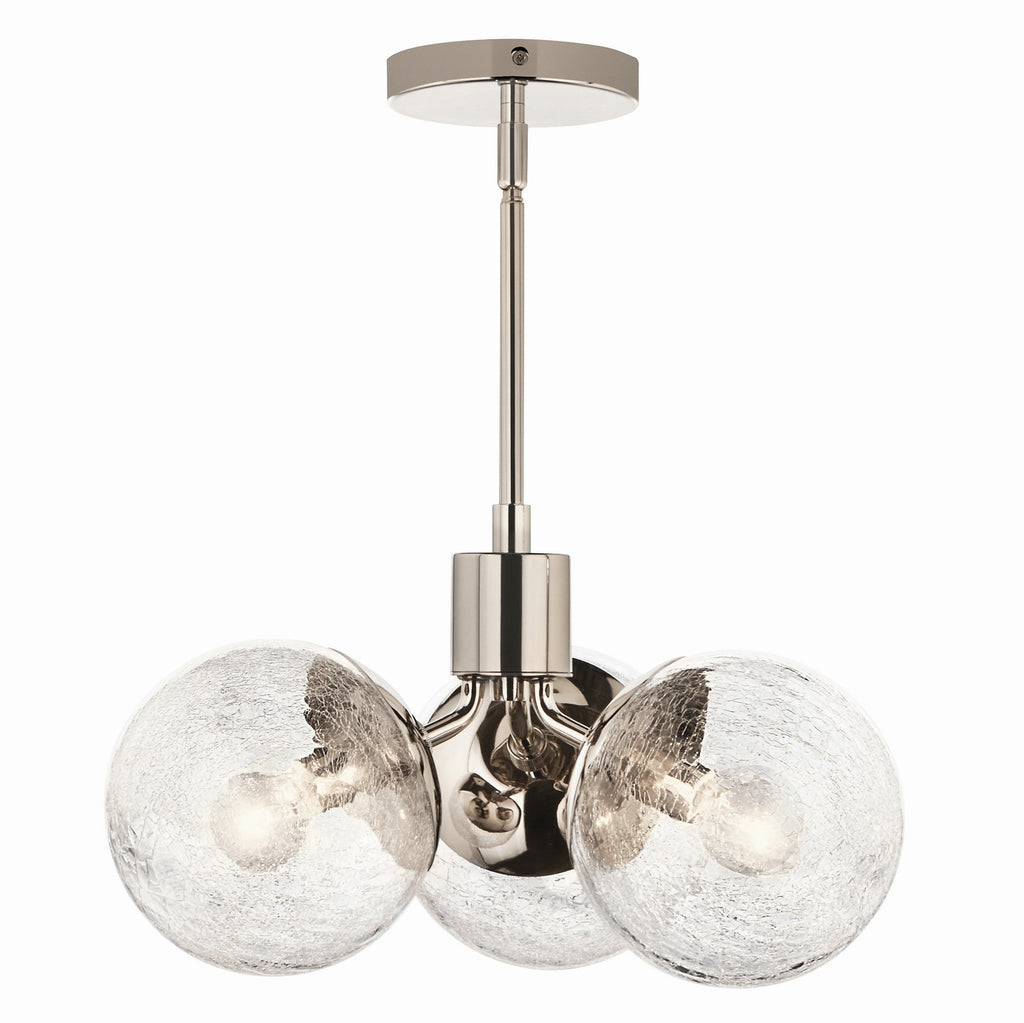 KICHLER 52700PN Silvarious 16.5 Inch 3 Light Convertible Pendant With Clear Crackled Glass In Polished Nickel