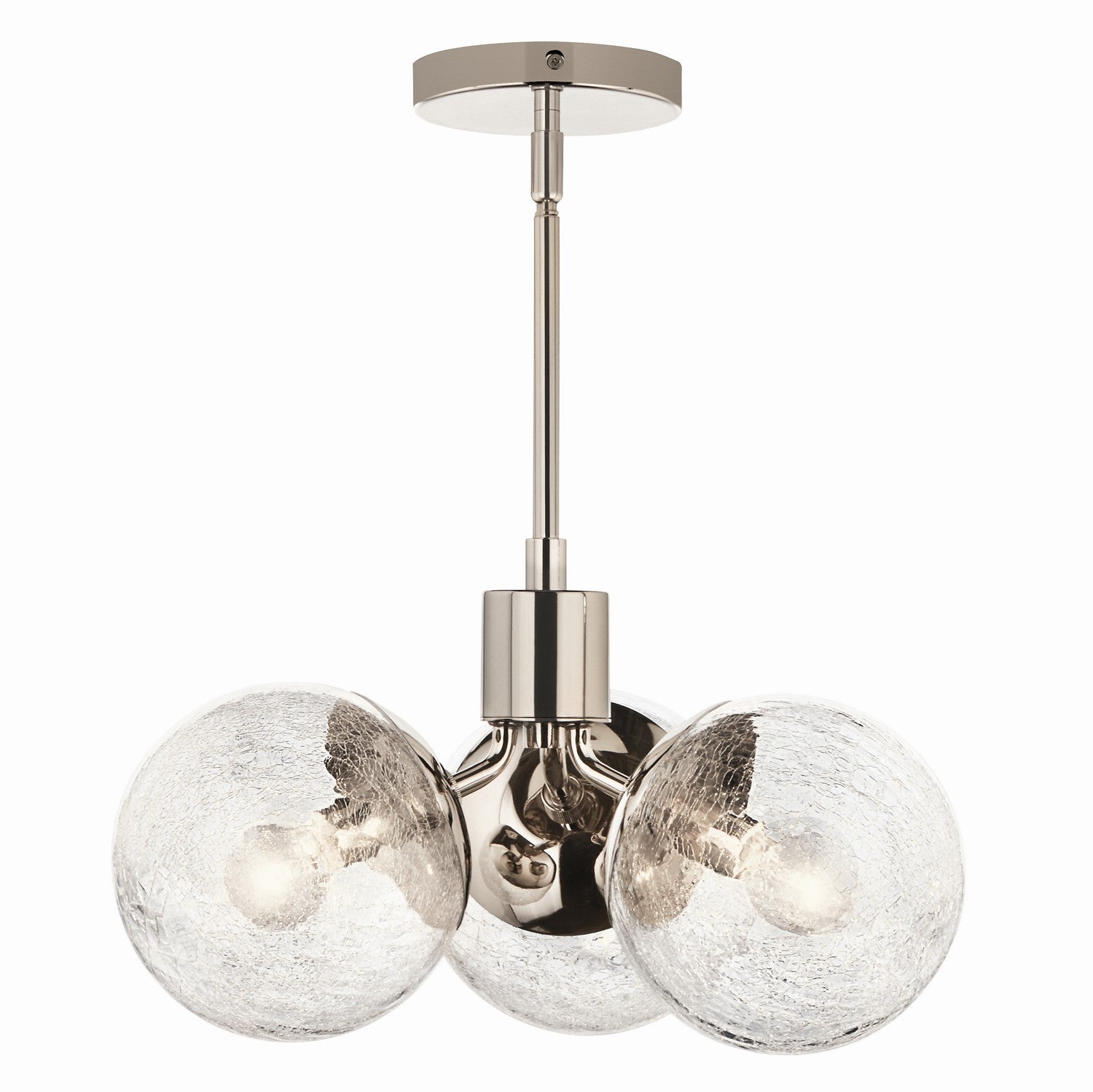 KICHLER 52700PN Silvarious 16.5 Inch 3 Light Convertible Pendant With Clear Crackled Glass In Polished Nickel