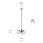 KICHLER 52700PN Silvarious 16.5 Inch 3 Light Convertible Pendant With Clear Crackled Glass In Polished Nickel
