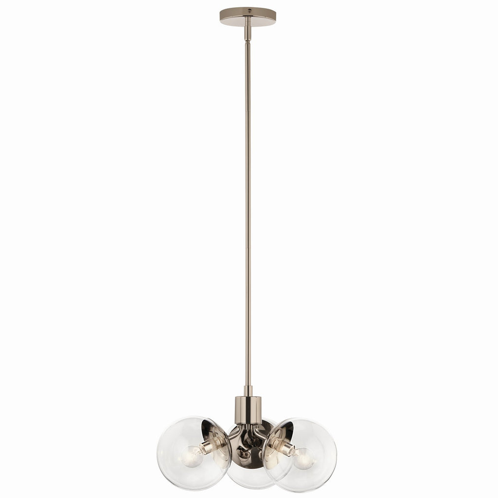KICHLER 52700PNCLR Silvarious 16.5 Inch 3 Light Convertible Pendant With Clear Glass In Polished Nickel