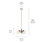 KICHLER 52700PNCLR Silvarious 16.5 Inch 3 Light Convertible Pendant With Clear Glass In Polished Nickel