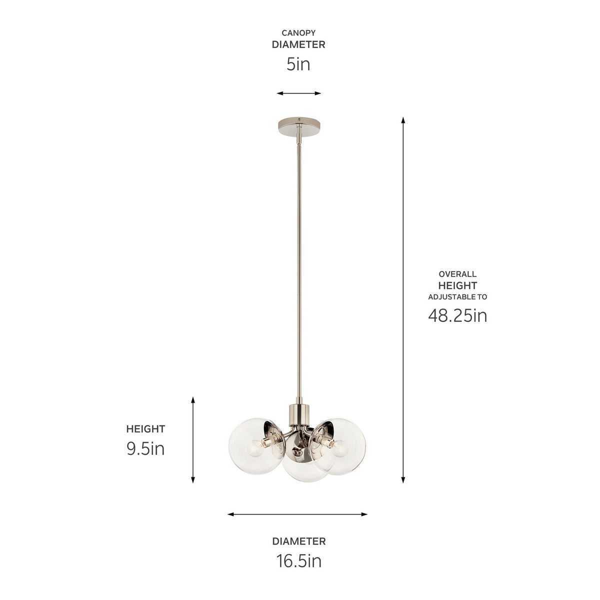 KICHLER 52700PNCLR Silvarious 16.5 Inch 3 Light Convertible Pendant With Clear Glass In Polished Nickel