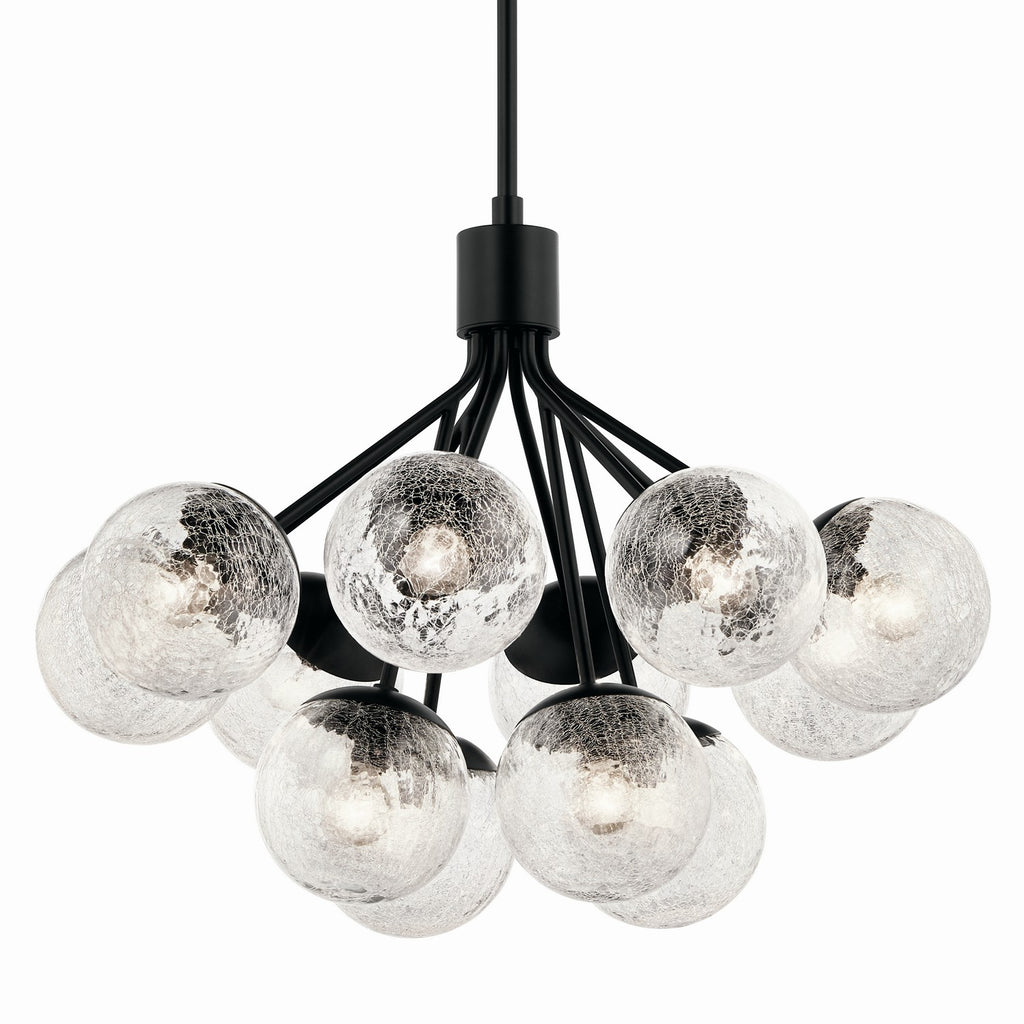 KICHLER 52701BK Silvarious 30 Inch 12 Light Convertible Chandelier With Clear Crackled Glass In Black